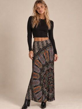 Novella Royale Bohemian Black Mosaic Print Maxi Skirt